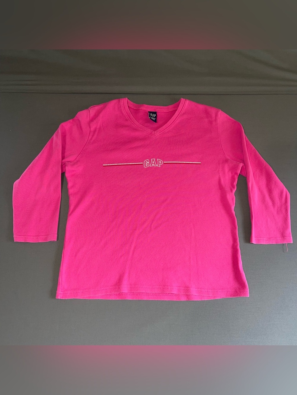 Vintage 2000 GAP 3/4 Sleeve Pink Logo Tee Women’s Size Large 100% Cotton Y2K